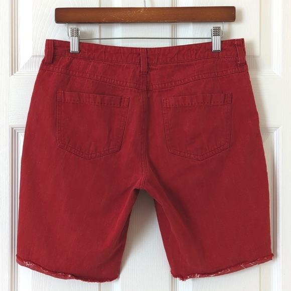 Pilcro Anthropologie Hyphen Classic Mid Rise Cut Off Denim Bermuda Shorts Red 29 - Picture 9 of 10